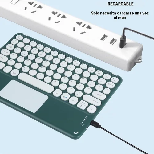 Vista 7 de Teclado inalámbrico con panel táctil, teclado Bluetooth recargable ultrafino mini con panel táctil, teclas redondas para iPad pro/iPad/iOS/Mac Verde