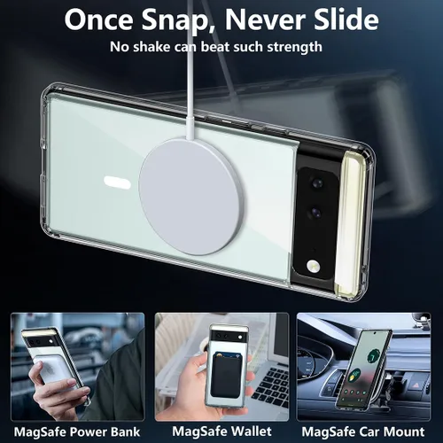 Vista 3 de TIANNIUKE Funda Magnética para Google Pixel 6, Transparente y Resistente al Amarilleo, Compatible con MagSafe, Funda Protectora Antigolpes de Ajuste