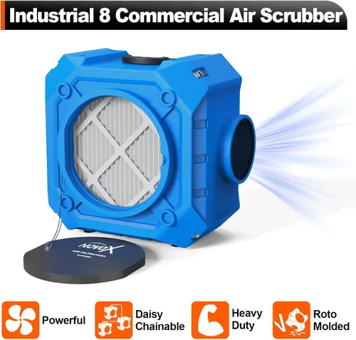 Vista 5 de Depurador de aire industrial con filtración HEPA de 3 etapas, flujo de aire ajustable de 0 a 550 CFM, temporizador de 0 a 99 horas, cubre 800 pies