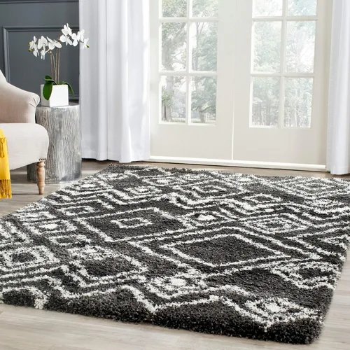 Vista 4 de SAFAVIEH Belize Shag Collection - Alfombra para pasillo, 2 pies 3 pulgadas x 11 pies, color carbón y marfil, diseño tribal bohemio, no desprende