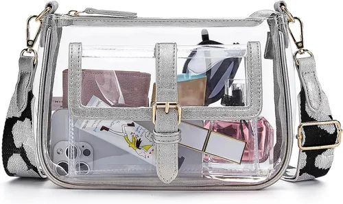 Vista 10 de Cartera de hombro transparente con correa de guitarra de Missnine, bolsa cruzada aprobada para estadio, bolsa de concierto para mujer de PVC