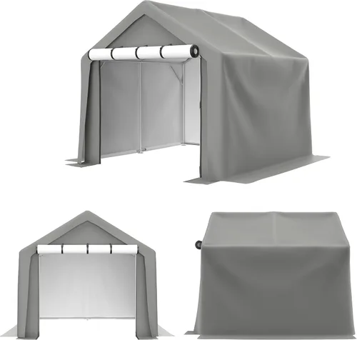 Vista 2 de Tienda de campaña de almacenamiento de 8 x 8 pies con puertas enrollables, cobertizo de refugio portátil al aire libre, carpa de garaje, cochera