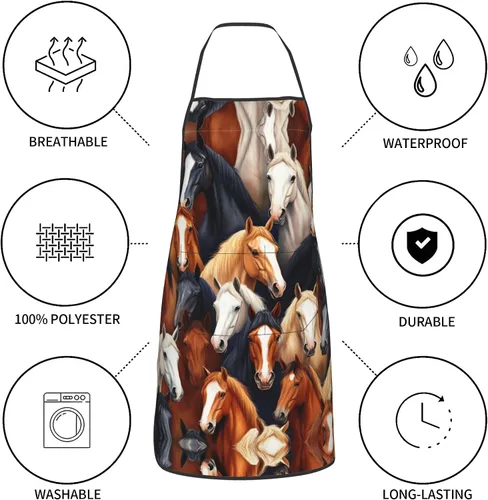 Vista 8 de Delantal de cocina para hombres y mujeres, ajustable con bolsillos, delantal de chef
