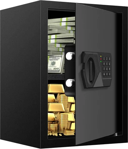 Vista 10 de Cajas fuertes pequeñas para uso doméstico, caja de seguridad digital con cerradura de combinación, llaves de repuesto y estante extraíble, caja