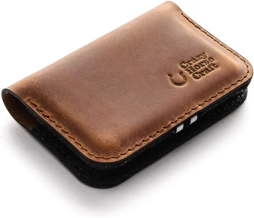 Vista 31 de Crazy Horse Craft Personalized Leather Card Holder, Business Card Case Felt Alpine Green