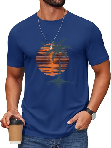 Vista 21 de COOFANDY Camiseta de manga corta para hombre, de mezcla de algodón, cuello redondo, informal, para verano, básica Verde militar