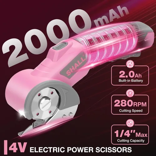 Vista 2 de SHALL Tijeras eléctricas inalámbricas de 4 V, cortador de cartón recargable, cortador de caja eléctrico giratorio con bloqueo de seguridad, luz LED