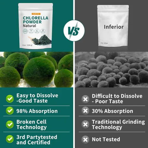 Vista 3 de Chlorella Powder Natural - Polvo de clorofila, apoya el sistema inmunológico y la función hepática, mantiene a la juventud, vegano, rico