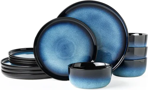 Vista 27 de Stoneware Dinnerware Sets for 8, Reactive Glaze, Beige