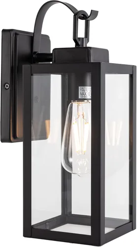 Vista 8 de GRUENLICH Farol de pared para exteriores, aplique de pared para iluminación de porche, base E26 máx. 60 W, carcasa de metal más vidrio, acabado