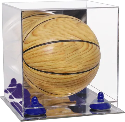 Vista 80 de Better Display Cases Mini acrílico - Miniatura (no tamaño completo) Baloncesto vitrina con elevadores negros y espejo (A015-BR)