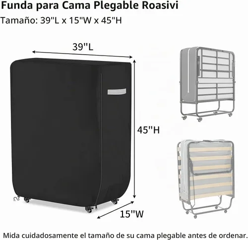 Vista 2 de Funda de cama enrollable resistente, impermeable, universal, plegable, con cremallera, protector a prueba de polvo, 39 pulgadas de largo x 15 Negro