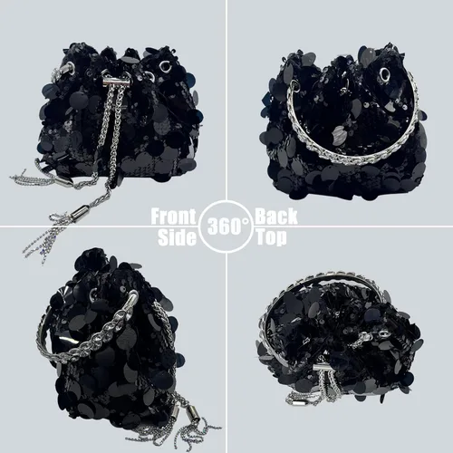 Vista 7 de pfoosnd Bolso de mano de noche con lentejuelas brillantes para mujer, bolso cruzado con purpurina para noche, boda, fiesta, baile de graduación