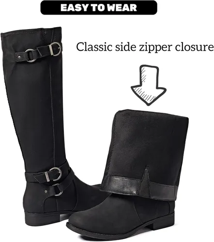 Vista 2 de Botas altas hasta la rodilla para mujer, elegantes y cómodas, con punta redonda, cierre de cremallera lateral, para otoño e invierno para mujer