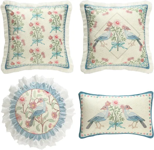 Vista 9 de Patdrea Designer - Juego de 4 fundas de almohada de terciopelo vintage, diseño de Botticelli Elegant Lumbar Ruffle Pillow Case with Zipper,Green