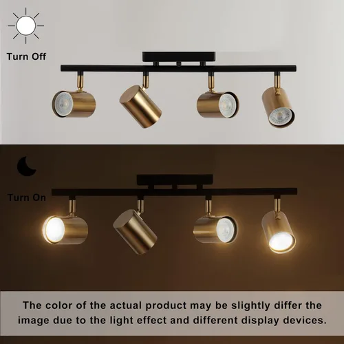 Vista 6 de ZEVNI Moderna luz LED de pista, iluminación de pista de 4 luces negras doradas, foco de barra de riel ajustable negro mate, 19.5 x 6.5 x 4.5 pulgadas