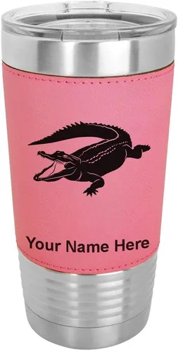 Vista 9 de LaserGram Vaso aislado al vacío de 20 onzas, cocodrilo, grabado personalizado incluido (piel sintética, estilo béisbol)