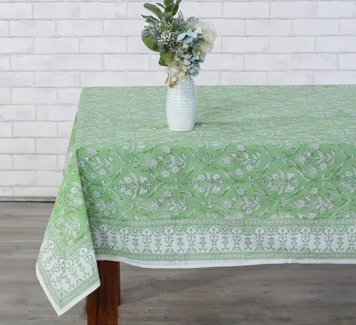 Vista 66 de Ridhi Mantel rectangular con estampado de bloque de mano verde espárragos Espárragos Verde Gadd