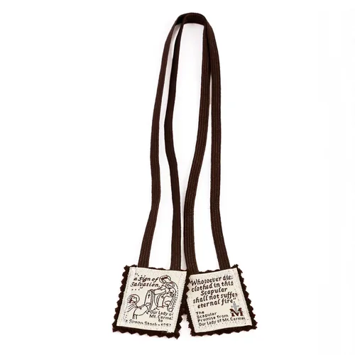 Vista 8 de Brown Scapular Mt. Carmel 100% lana fabricada en Estados Unidos, calidad hecha a mano (individual)