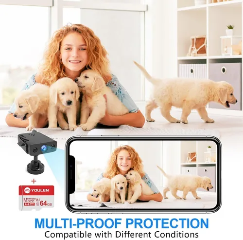 Vista 3 de 【Gratis 64G】 Cámara de batería inalámbrica WiFi más pequeña, cámara de seguridad 1080P, monitor de bebé con grabación de video