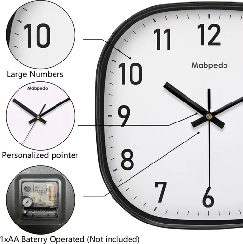 Vista 6 de Reloj de Pared Pequeño, 8 Pulgadas Silencioso Sin Tictac Reloj Operado por Batería, Reloj de Pared Cuadrado Analógico Decorativo para Dormitorio