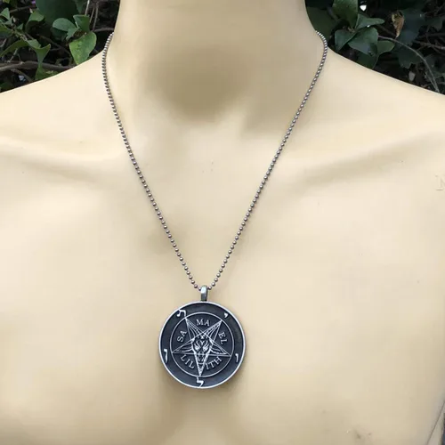 Vista 4 de Joyería de la Iglesia de Satanás El Sello de Baphometa SAMAEL-LILITH Pentáculo invertido Estrella Satánica Diablo LaVeyan Satanism Wicca Witchcraft