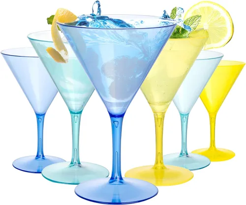 Vista 12 de Liacere Juego de 6 Copas de Martini de 11 oz de Plástico Transparente con Tallo - Copas de Cóctel Reutilizables para Bar, Margarita, Whisky, Gin