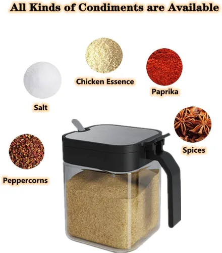 Vista 5 de Tarros de especias de condimentos de vidrio, 5.6 onzas/8.6 fl oz, recipiente para especias con tapas y cucharas y bandeja, recipientes de vidrio
