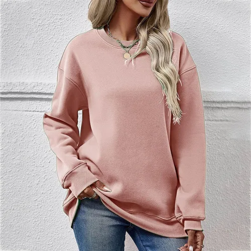Vista 4 de Sudaderas de gran tamaño para mujer, ajuste holgado, cuello redondo, suéter casual de manga larga