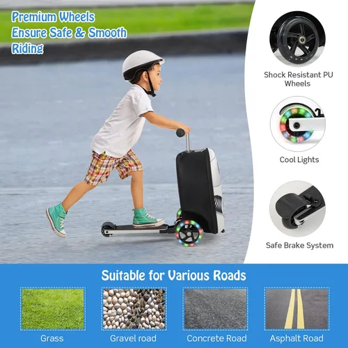 Vista 4 de Costzon Patineta plegable para niños, 2 en 1 con ruedas iluminadas, sistema de frenos, maleta de mano para viajes, escuela, al aire libre