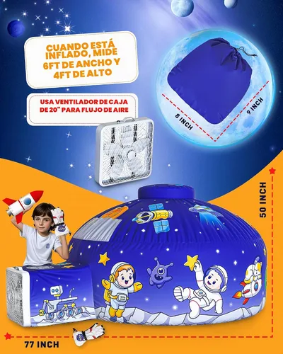 Vista 2 de Tienda de campaña de aire para niños con puerta, carpas para niños pequeños Astrodoma