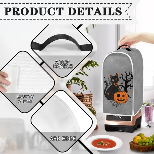 Vista 3 de Juego de fundas para tostadora y licuadora, árbol de gato negro, calabaza, casual, lavable, para cafetera, accesorios de cocina, Halloween, pequeño