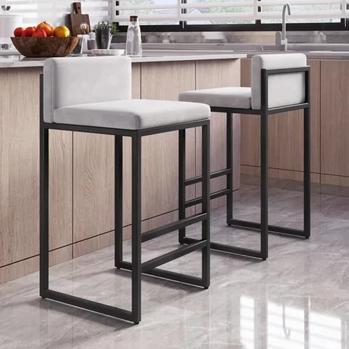 Vista 5 de GIZNXBA Taburetes de bar sin brazos de 25.6 pulgadas para encimera de cocina con respaldo, taburetes de bar tapizados modernos de terciopelo, /blanco
