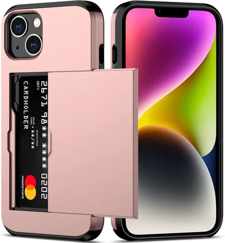 Vista 41 de Nvollnoe Funda para iPhone 14 con tarjetero [almacena 5 tarjetas] Funda tipo cartera de doble capa resistente a prueba de golpes con ranura oculta