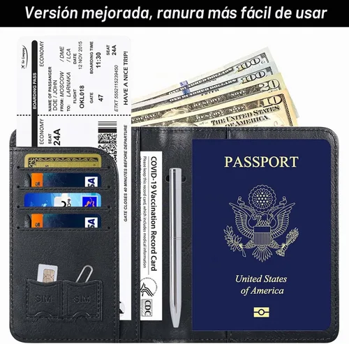 Vista 2 de LOHASLIFE Soporte para pasaporte para viajes, cartera con bloqueo RFID para 116#Negro