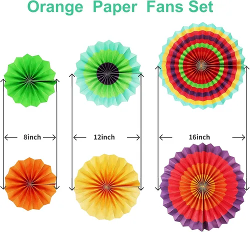 Vista 4 de LRCXL Juego de 12 abanicos de papel para colgar en fiestas, guirnaldas de papel con patrón redondo, suministros de fiesta para Año Nuevo, baby