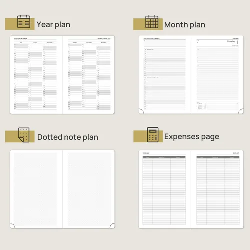 Vista 3 de POPRUN Agenda diaria 2024 de una página por día, calendario diario 2024, libro de citas por hora con bolsillo, páginas de notas y contactos, tapa