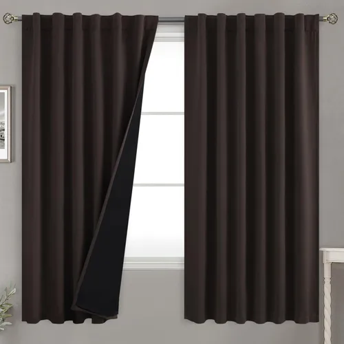 Vista 116 de BGment Cortinas 100% opacas beige de 63 pulgadas de largo con forro aislante térmico, bolsillo para varilla y lengüeta trasera de doble capa