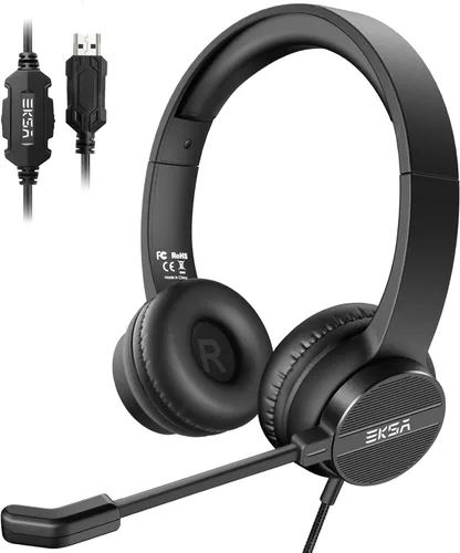 Vista 9 de EKSA Auriculares con micrófono para PC, auriculares de computadora con micrófono con cancelación de ruido, cómodos durante todo el día, sonido