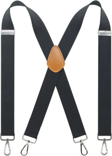 Vista 8 de Tirantes para hombres de 1.4 pulgadas x espalda ancha tirantes resistentes giratorios con 4 ganchos a presión Negro