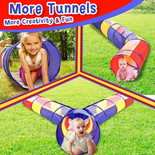 Vista 7 de Simgoing Túnel de juego multicolor de 4 piezas para niños, tienda de campaña para gatear y explorar de 6 pies, túnel de juego con lados de malla