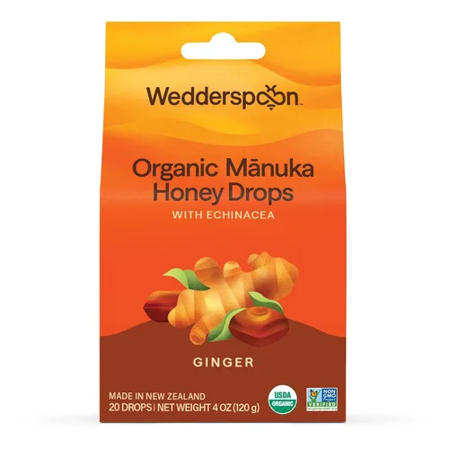 Vista 5 de Wedderspoon Gotas de miel de manuka orgánica, cereza, propóleo de abeja y equinácea, 20 unidades, USDA orgánico, miel genuina de Nueva Zelanda
