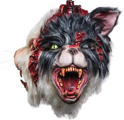 Vista 3 de Ghoulish Productions CT 085 - Máscara de látex de doble cabeza de gato máscara de látex de cabeza blanca máscara de látex de gato con cabeza gris