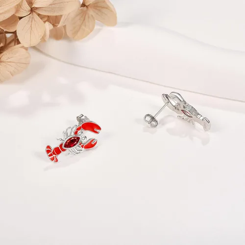 Vista 4 de Aretes de plata de ley con diseño de capibaratrébolovejaovnisschnauzerbulldogfresaballena orcazarigüeyamanatílangostalimónhuella de pata para mujer