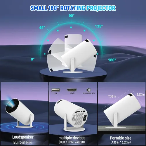Vista 7 de Mini proyector, proyector portátil 1080P 4K, proyector inteligente con corrección trapezoidal automática, Wifi6 y Bluetooth, proyector de película