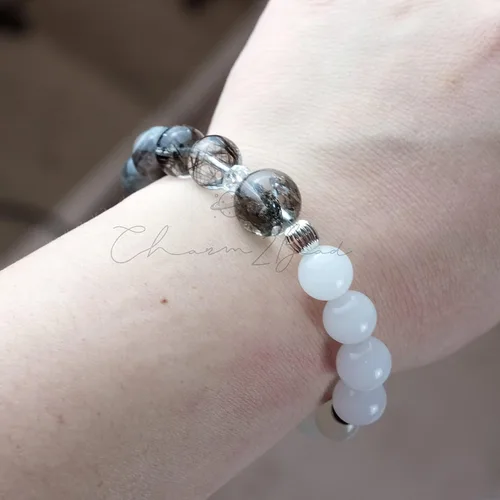 Vista 16 de Precious Gemstone Natural Crystal Healing Bracelet, Rutilated Quartz, Moonstone, Quartz Handmade Original Design Bracelet