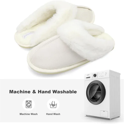 Vista 4 de Besroad Pantuflas de invierno peludas para la casa, sandalias de felpa de piel sintética esponjosas, zapatos cálidos para mujer