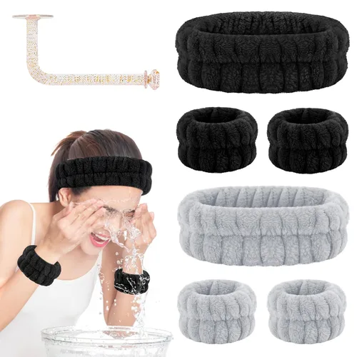 Vista 11 de CERETIA Juego de lavado facial – diadema, pulseras con soporte, toallas de muñeca de spa absorbentes de microfibra