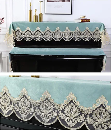 Vista 4 de Juego de fundas para polvo de piano verticales de alta calidad, terciopelo italiano resistente al desgaste con encaje elegante, protector de laca