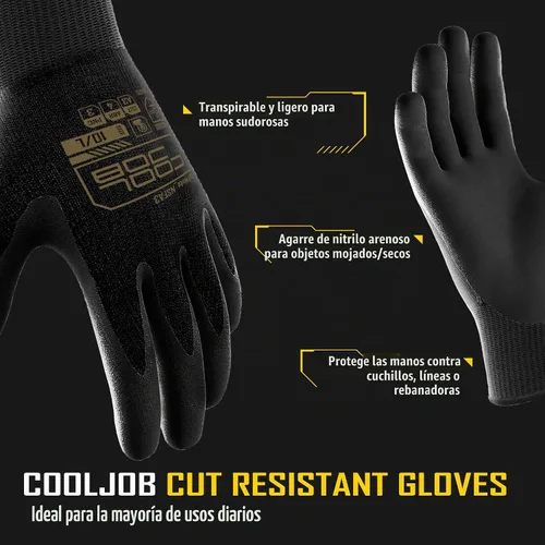 Vista 2 de COOLJOB A3 Cut Resistant Safety Work Gloves with Nitrile Grip, Touchscreen & Flexible for Gardening Fishing Construction